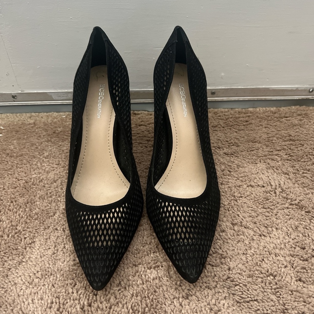 BCBGeneration Black Mesh Pointed Heels